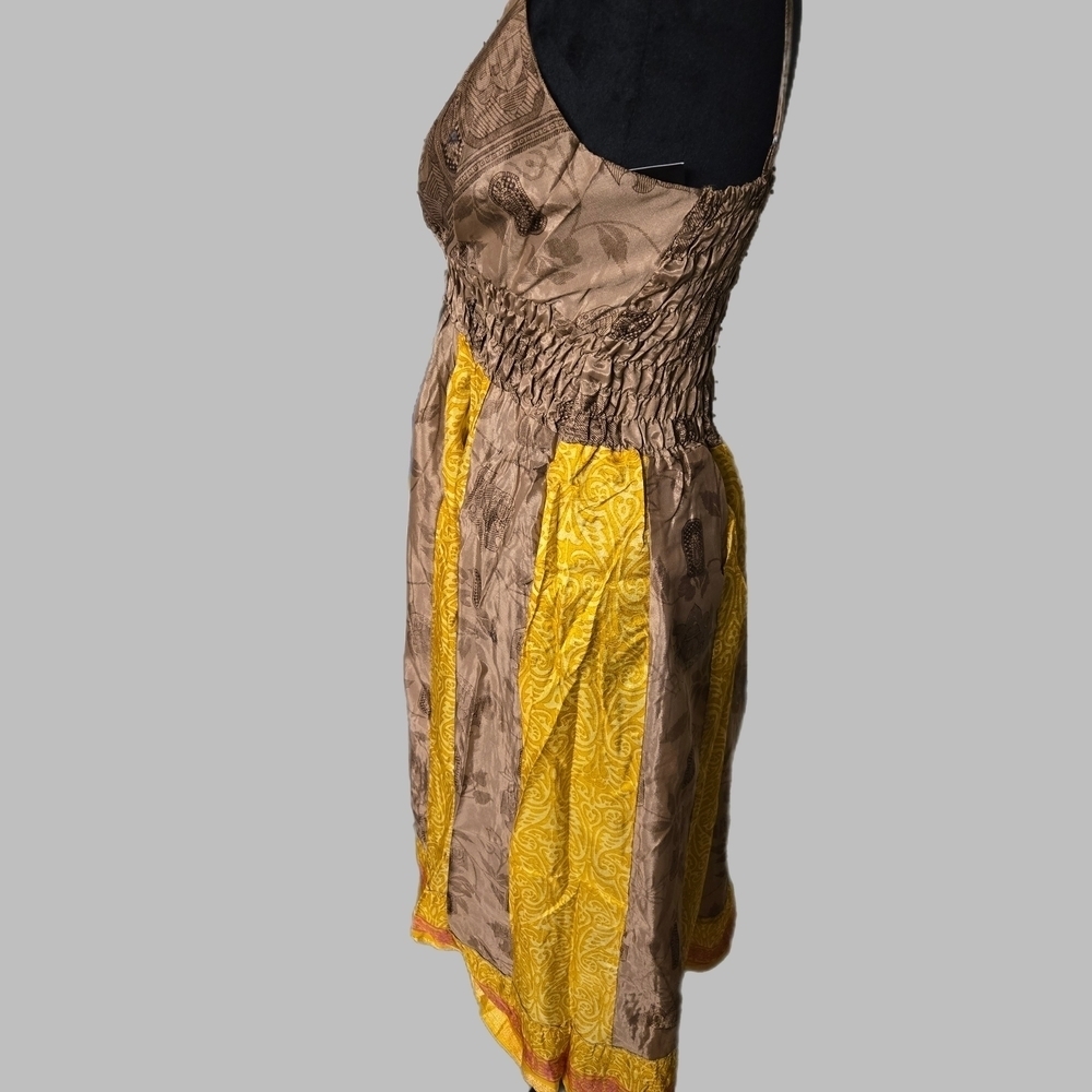 Chic Brown and Yellow Midi Dress NWT - Picture 3 of 5